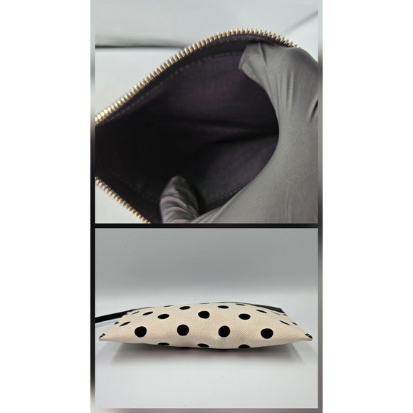 Balenciaga Navy Pouch Canvas Polka Dot Leather Trim Wristlet Clutch Black White - Picture 5 of 8